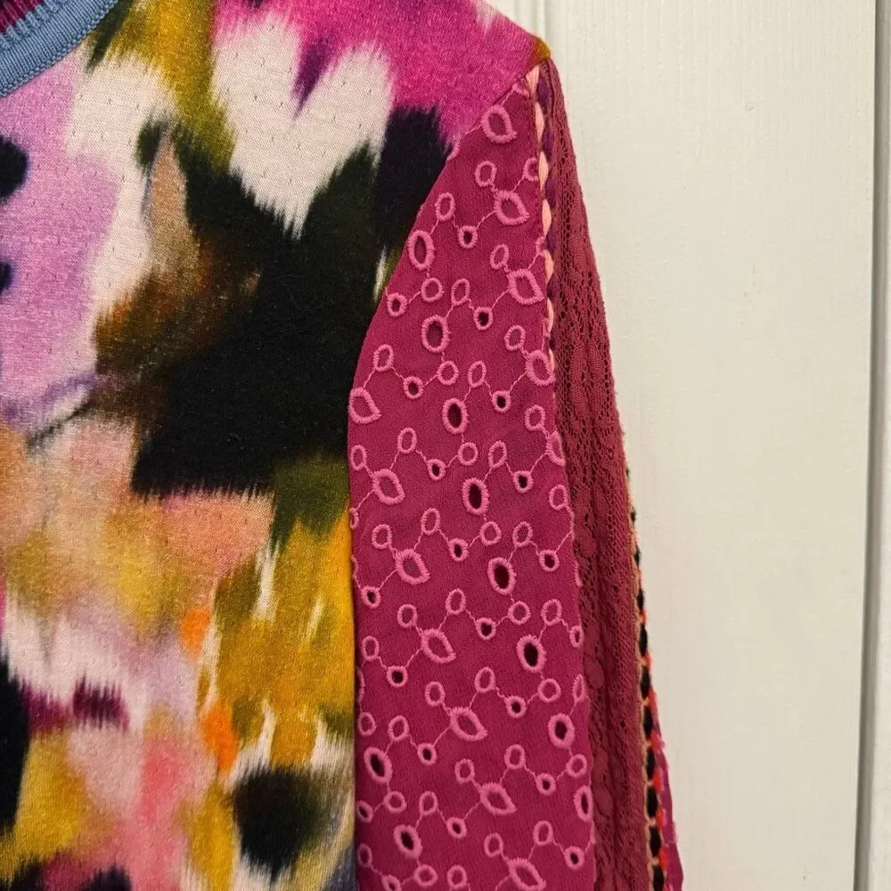 Blank London Floral Crewneck Sweater Size XS Eyelet Sleeves Pink